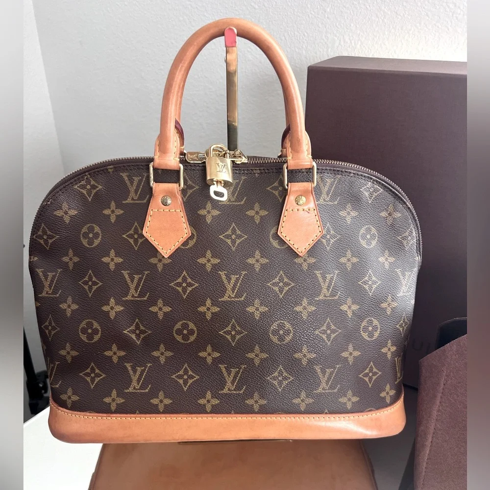 Louis Vuitton Brown Monogram Satchel with Tan Leather Trim